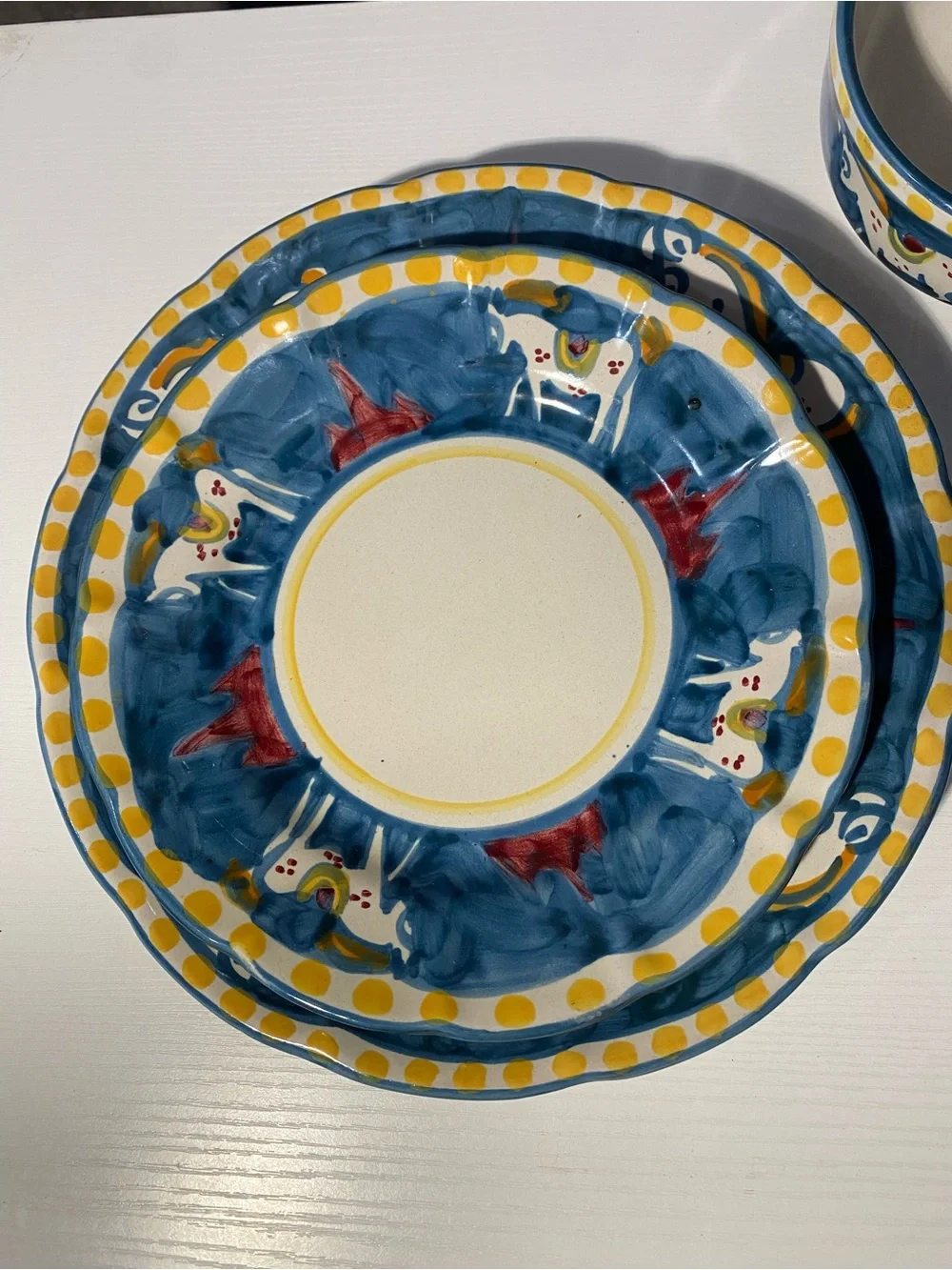 Solimene Vietri Italy Hand Painted Horse Ceramic Place Setting Plate Bowl 3pc⁠